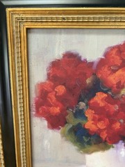 VTG Original Oil Painting “Red Geraniums” By Bunny Oliver Signed Framed 16”x16”