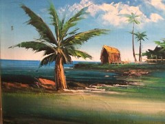 Vintage Original Tropical Island Seascape Painting Signed