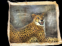 VINTAGE OIL PAINTING OF CHEETAH FROM 1960TH WITHOUT STRETCHER & FRAME.