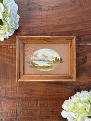 Vintage 1985 Montain Lake 3D Scene Watercolor Painting Framed & Signed