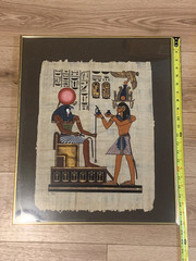 Hand-Painted Egyptian Papyrus Art Pharaonic Offering Scene Horus Ra