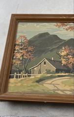 Autumn Landscape House Mountain Stream Trees Wall Hanging Art Painting Lot Of 2