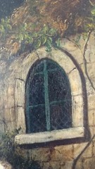 William Sanford Mason 1824-1864 Oil painting Children Blowing Bubbles by Cottage