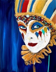 TITA PAINTZ Court Jester Masquerade Carnival Hand Painted 11×14 Canvas Wall Art
