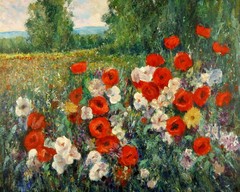 Poppy Field landscape Art Giclee Printed Oil Painting Print