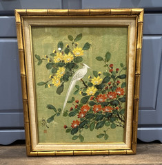 Asian-Style Signed Bird & Flowers Painting, Framed Nature Animal Floral Art