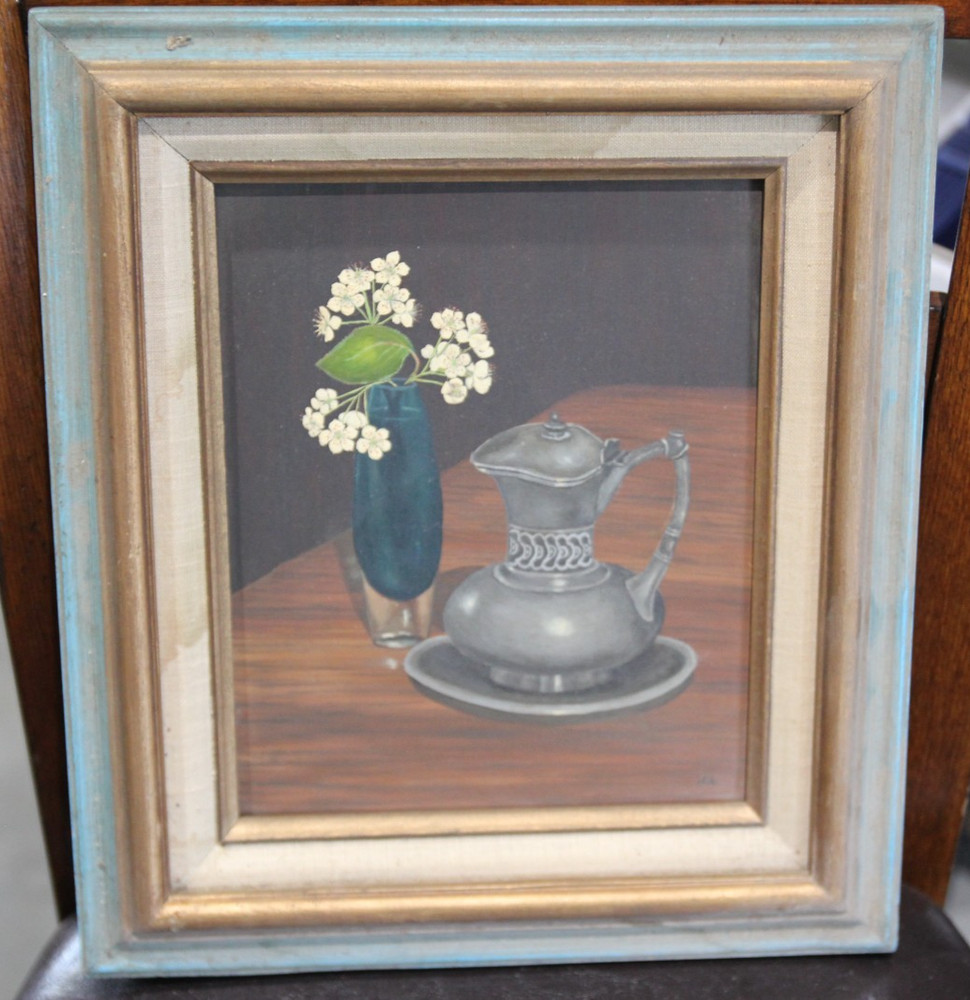 Vintage Still Life White Flowers & Tea Pot