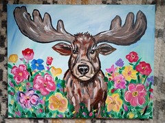 Floral Moose 11×14 Canvas Original Art Expressionism Alaska Animals Abstract