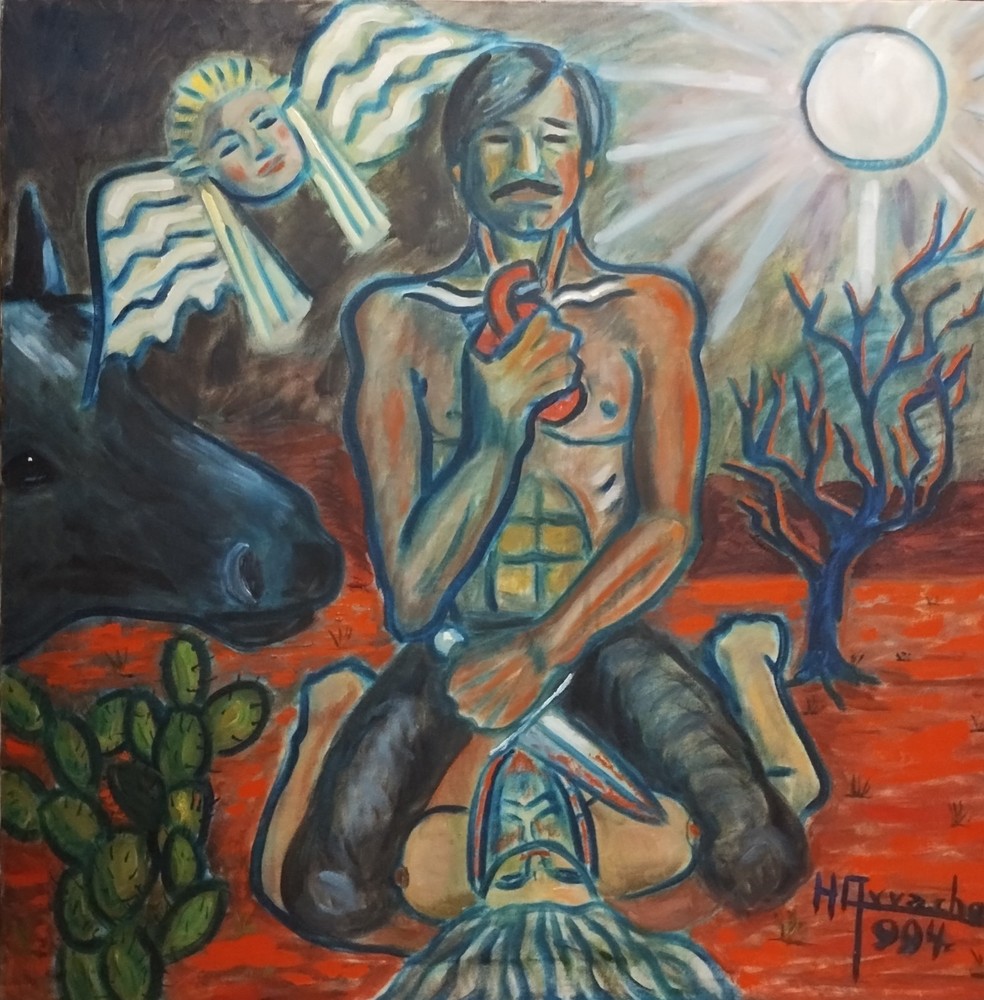 Mexican/American Artist Hector Arrache ‚ Heart Offering‘. 30×30″ Acrylic