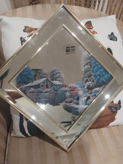 MCM Painted Mirror Spring Scene Wall Hanging Art Decor Signed by Artist