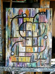 NOT PICTURE PERFECT 8×10 oil painting wood abstract art original signed Crowell