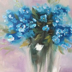 Blue Floral Bouquet Original Oil Painting Impressionist Still Life Wall Decor