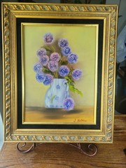Vtg Floral Still Life Canvas Painting Ornate Gilt Frame 16×12 Bouquet Signed