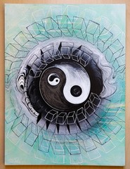 M812 ORIGINAL YIN YANG PAINTING 18X24 GEOMETRIC ART TRIPPY FRACTAL ZEN SYMBOL
