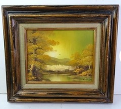 Vintage S. Hills Original Landscape Oil Painting Framed & Signed 17″ x 15″