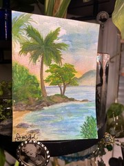 Original Sunrise Beach Watercolor Tropical Palm Tree Landscape Art Painting 3×5