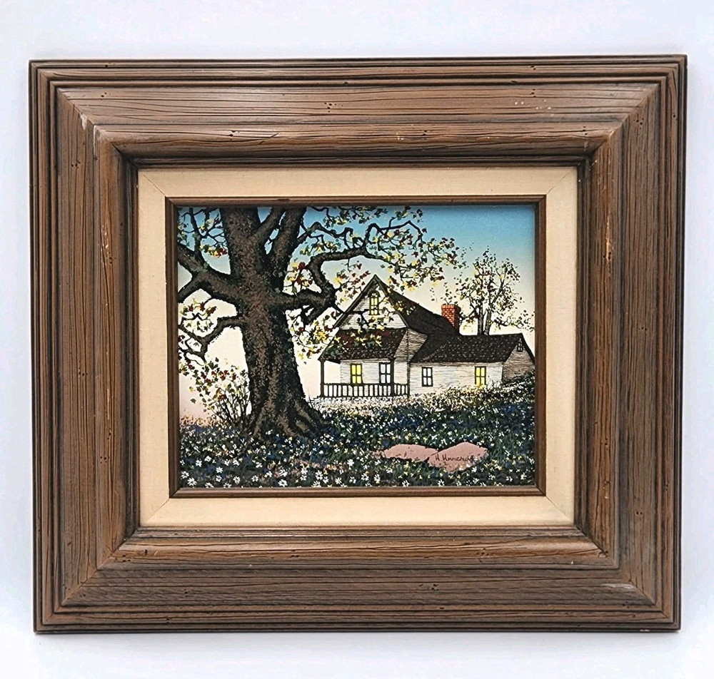 Vintage H Hargrove Framed Serigraph on Canvas Americana Farmhouse Landscape Art