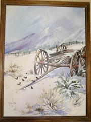 Original Mimi Jobe Signed Painting Wagon Western / Nevada 1978 – Rare Vintage