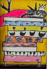 Black Cat Original Painting Collectible Abstract Folk Art By Samantha McLean