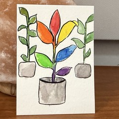 Pride Rainbow Plant ACEO Watercolor Mini Painting LGBTQ Botanical Houseplant