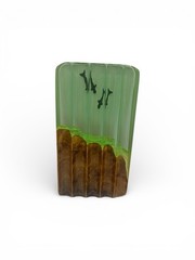 4×7.5in Resin Art Piece Green And Brown With Whales/water