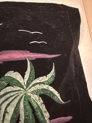 Vintage Black Velvet Painting Beach Ocean Sailboat W/ Palm Trees 25.5″ x 19.5″