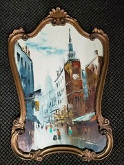 Old City Square Hand Painted Original Oil Painting by Rislein City Old Days hot