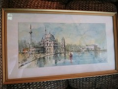 Isil Ozisik Reproduction Watercolor 1980 Istanbul Dolmabahce Signed ışıl özışık