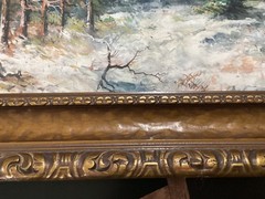 Antique 1900’s WATERCOLOR PAINTING Snowy Mountains Signed Original Frame