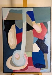 Vintage Modernist Biomorphic Painting Abstract Expressionism Hartford CT Folk