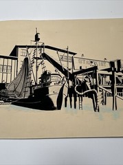 ANTIQUE PAINTING AMERICAN REGIONALISM TUNA STARKIST FACTORY WPA STYLE NAUTICAL