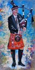 YARY DLUHOS Scotland Bagpipe Player Kilt Figure Music Original Art Oil Painting