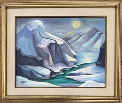 Awesome Dorothea Morgan Alaskan Night Painting Alaska MCM Modernist Landscape