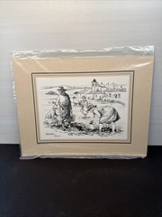 Print Sketch Algarve Portugal Farmingn City Signed Julio Amaro P14