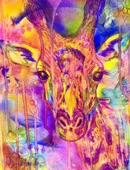 Guajardo Art: Colorful Giraffe 8X10 Abstract Original Paper Home Decor