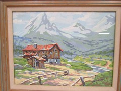 Vintage Framed Paint By Number Snow Capped Mountain Alps Landscape Switzerland