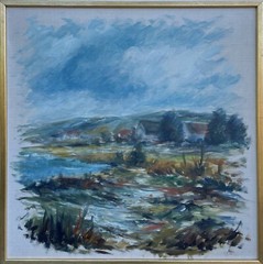 Expressionist Carl Julius *1927 Fischerhäuser am Meer Sweden Scandinavia