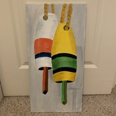 Jackie Petersen Acrylic Painting. Buoy, Boat Theme signed canvas 24×12 V#240