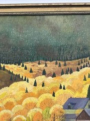 ANTIQUE AMERICAN FOLK ART REGIONALISM PAINTING FARM LANDSCAPE CHILDREN 24 INCH