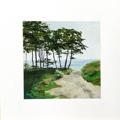 8×8 Maine Original Oil Painting Seascape Beach Path Sand New England Art Signed