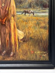 Comanche Woman Painting Indian Tribal Tipi Horse Landscape Wackermann Listed