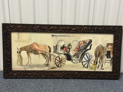 Rodolfo Marma ( Italian 1923-98) Firenze Carrozzelle Watercolor Signed LR