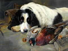 Oil Painting Handpainted Art Hunting dog and pheasant Wall Home Decor