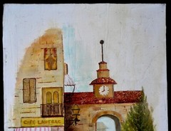 c.1971 D. Coleman Original Oil Painting Paris Morning Walk Cafe Lautrec