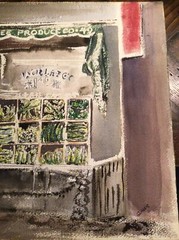 Artist GLASER Watercolor PAINTING “Jack Lee Produce” City Urban Scene
