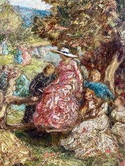 HIGHLY INTERESTING ANTIQUE OIL IMPASTO PAINTING CIRCLE OF ADOLPHE MONTICELLI ART