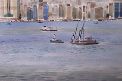 TIK LUNG ORIGINAL WATERCOLOR SIGNED 1986 VICTORIA HARBOR HONG KONG