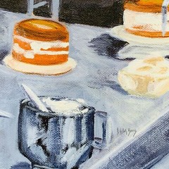 Art Cake Bake Shop Painting Bakery Scene Cafe Chef Original 15×19 Framed Gray