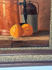 Ray Swanson Painting Oranges Pots Pitchers Still Life Famous Listed Oil 20 Inch