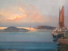 No.: 217 oil painting oil painting seafaring sea sunset people ships